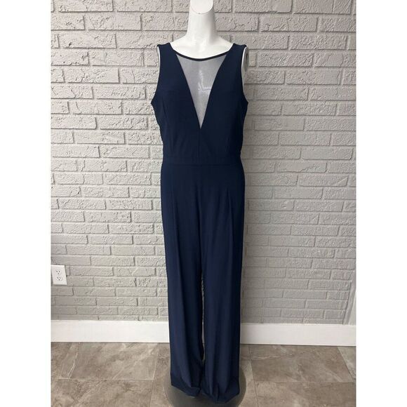 Nightway Navy Women Illusion-V Wide Leg Jumpsuit Size 10 - Picture 1 of 12